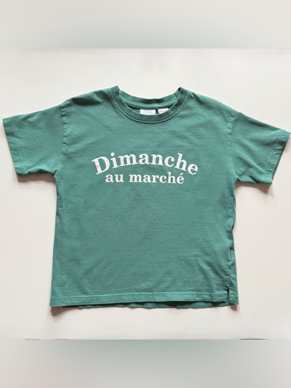 Zara Girls “Dimanche au Marche” Green Graphic T-Shirt - Size 5Y
